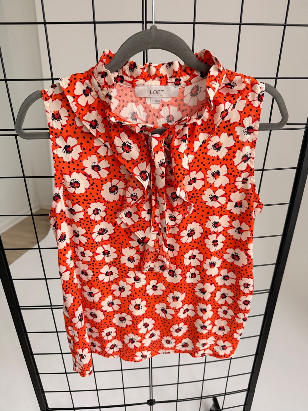 LOFT Dark Orange Floral Tie-Neck Sleeveless Camisole